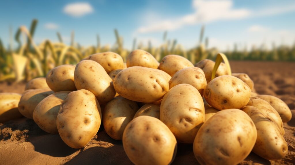 several potatoes in the field are laying on the ground